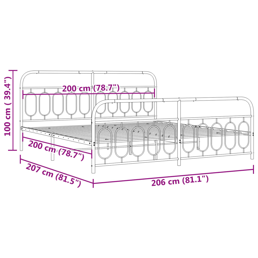 vidaXL Metal Bed Frame without Mattress with Footboard White 200x200cm