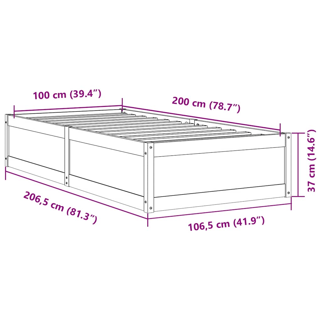 vidaXL Bed Frame without Mattress Wax Brown 100x200 cm Solid Wood Pine