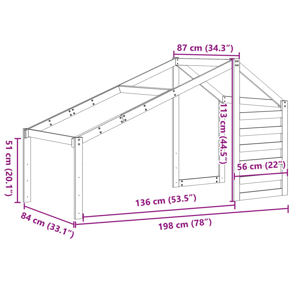 vidaXL Kids' Bed Roof 198x87x113 cm Solid Wood Pine