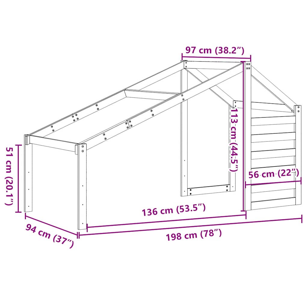 vidaXL Kids' Bed Roof 198x97x113 cm Solid Wood Pine