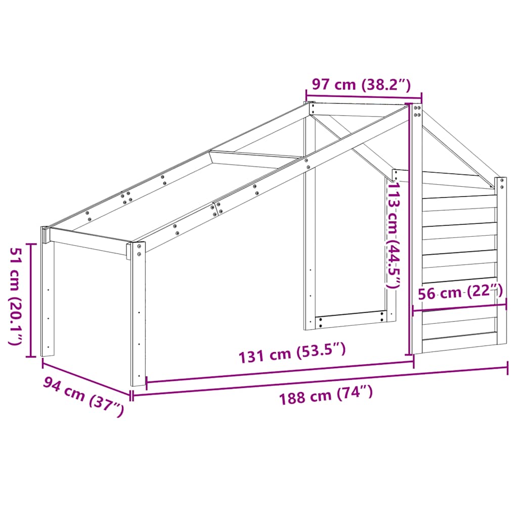 vidaXL Kids' Bed Roof 188x97x113 cm Solid Wood Pine