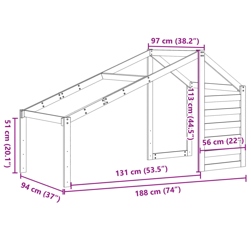 vidaXL Kids' Bed Roof Wax Brown 188x97x113 cm Solid Wood Pine