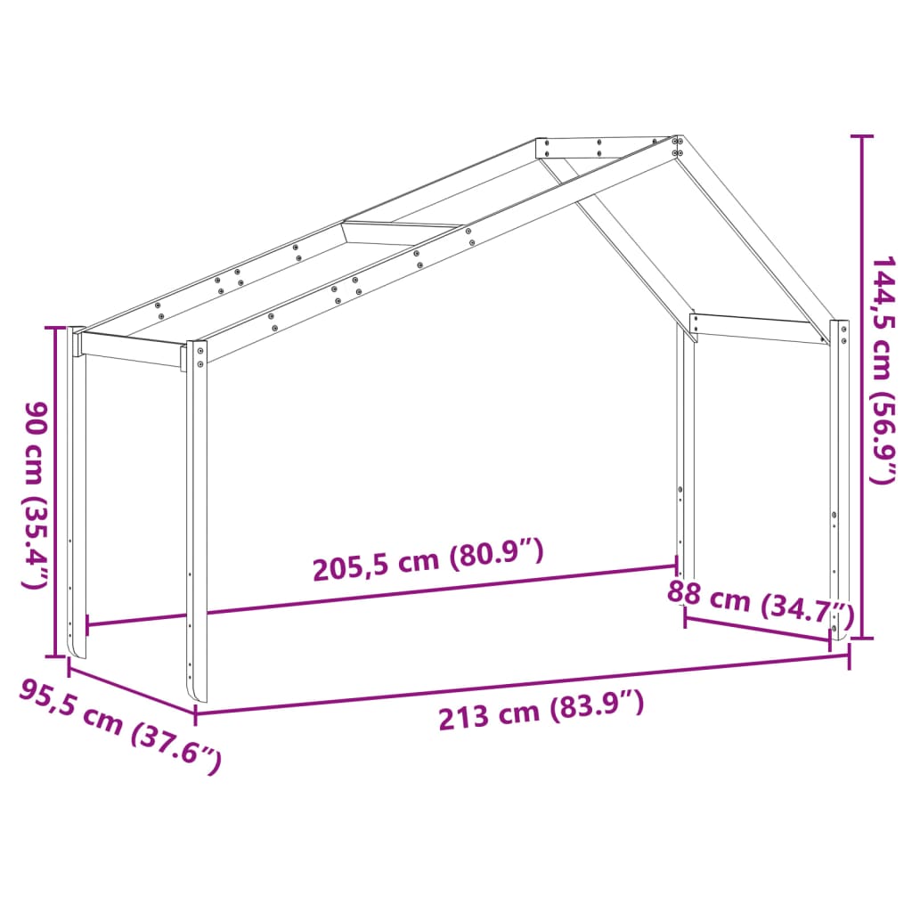 vidaXL Kids' Bed Roof White 213x95.5x144.5 cm Solid Wood Pine