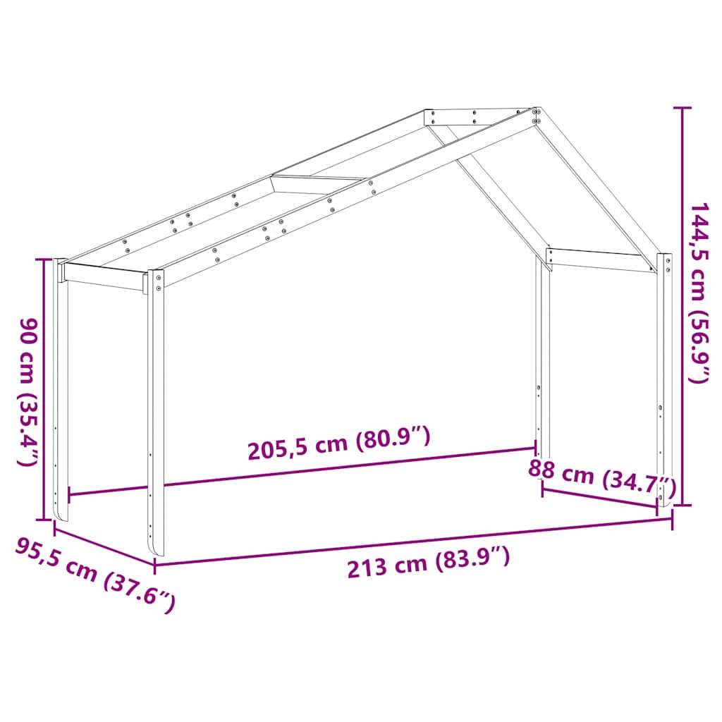 vidaXL Kids' Bed Roof Wax Brown 213x95.5x144.5 cm Solid Wood Pine