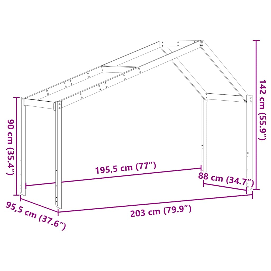 vidaXL Kids'Bed Roof Wax Brown 203x95,5x142 cm Solid Wood Pine