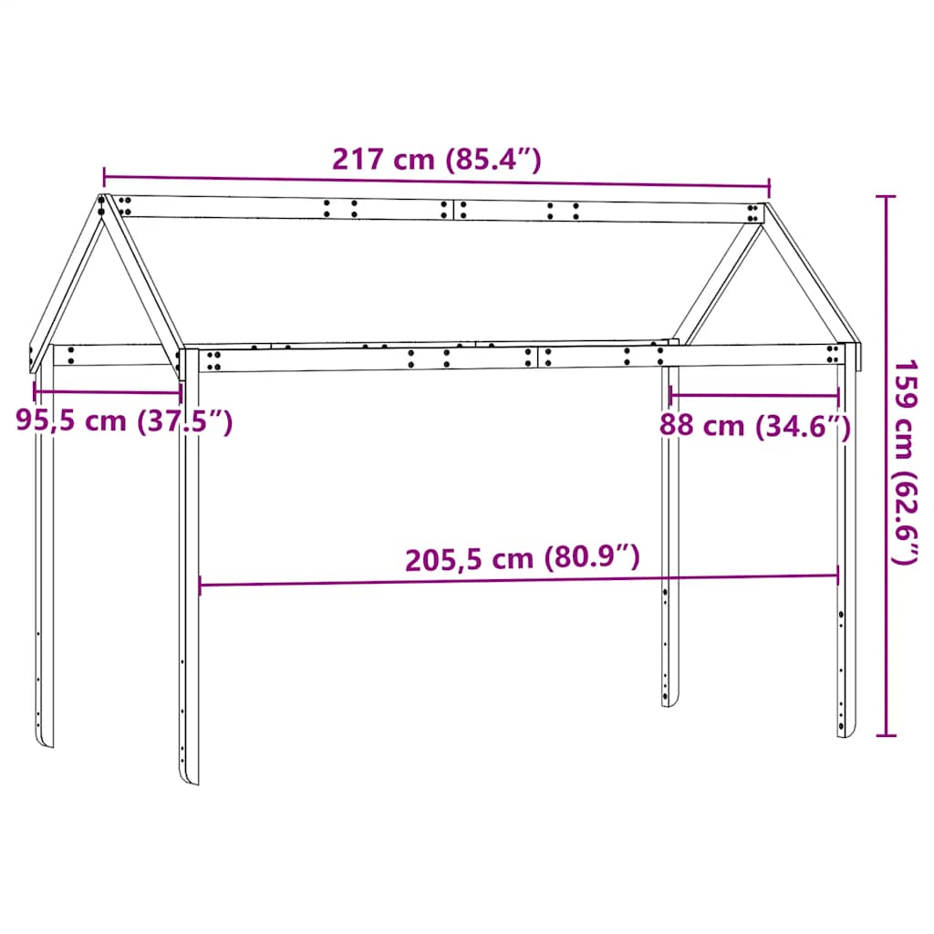 vidaXL Kids'Bed Roof White 217x95,5x159 cm Solid Wood Pine