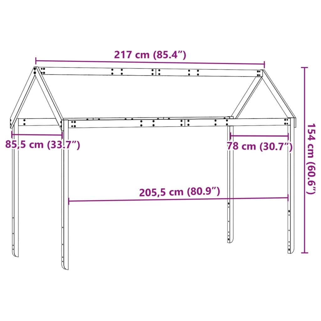 vidaXL Kids' Bed Roof White 217x85.5x154 cm Solid Wood Pine