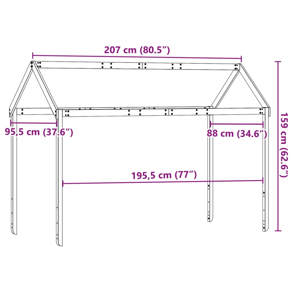vidaXL Kids' Bed Roof 207x95.5x159 cm Solid Wood Pine