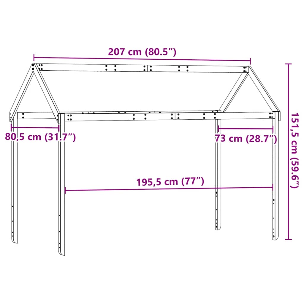 vidaXL Kids'Bed Roof 207x80,5x151,5 cm Solid Wood Pine