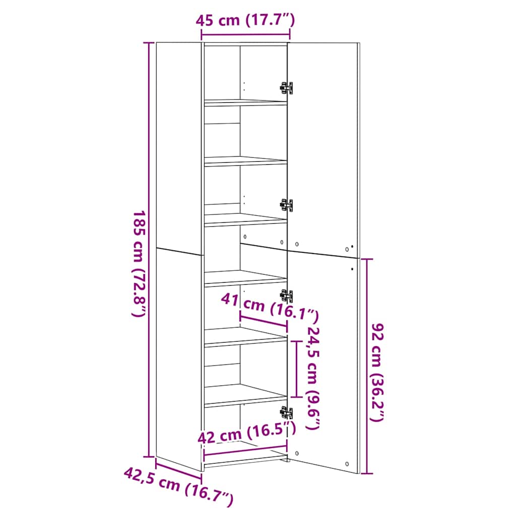 vidaXL Highboard White 45x42,5x185 cm Engineered Wood