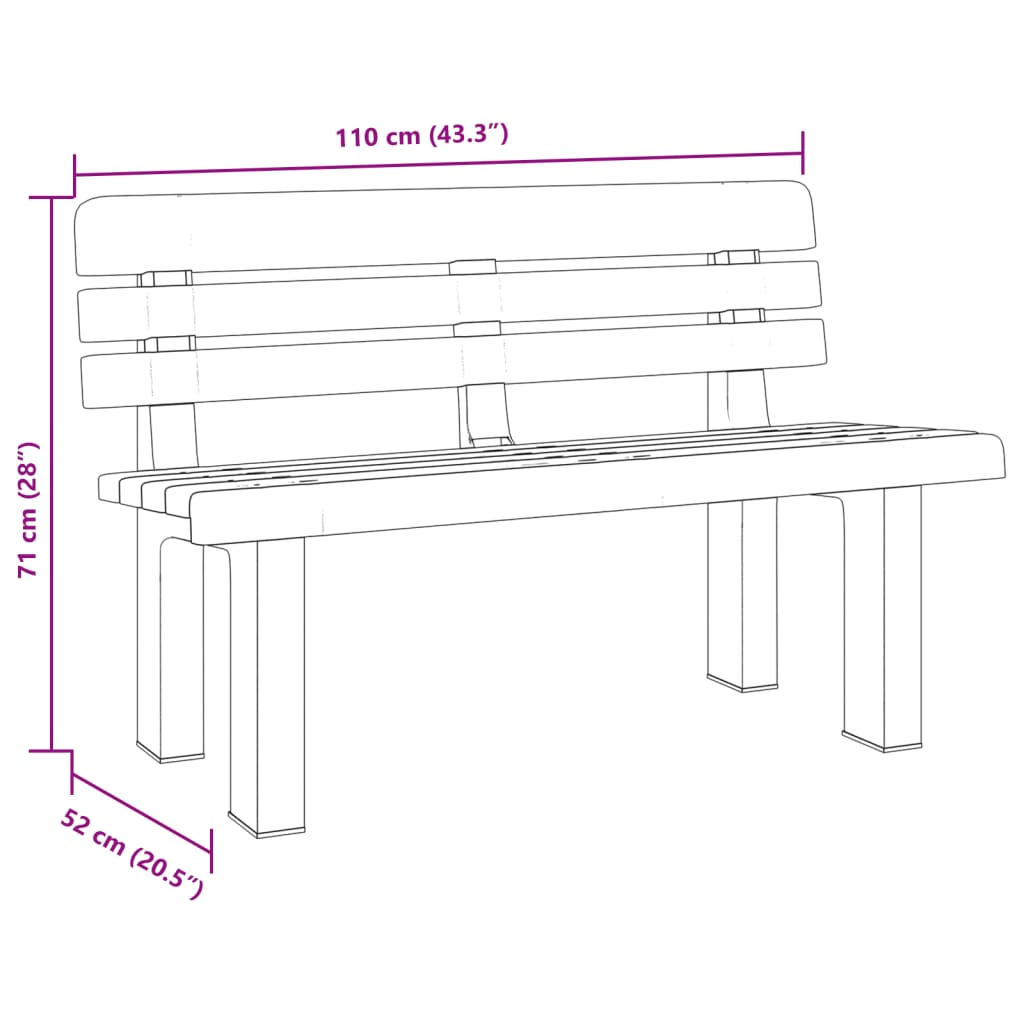 vidaXL Garden Bench | Green | Polypropylene | 110 x 52 x 71 cm | Durable