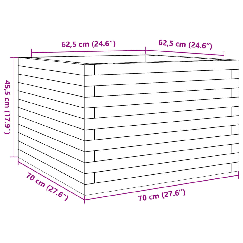 vidaXL Garden Planter White 70x70x45.5 cm Solid Wood Pine