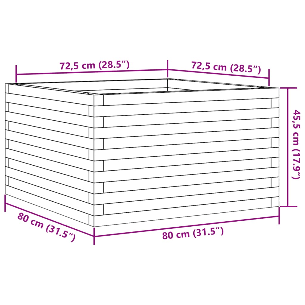 vidaXL Garden Planter Wax Brown 80x80x45.5 cm Solid Wood Pine