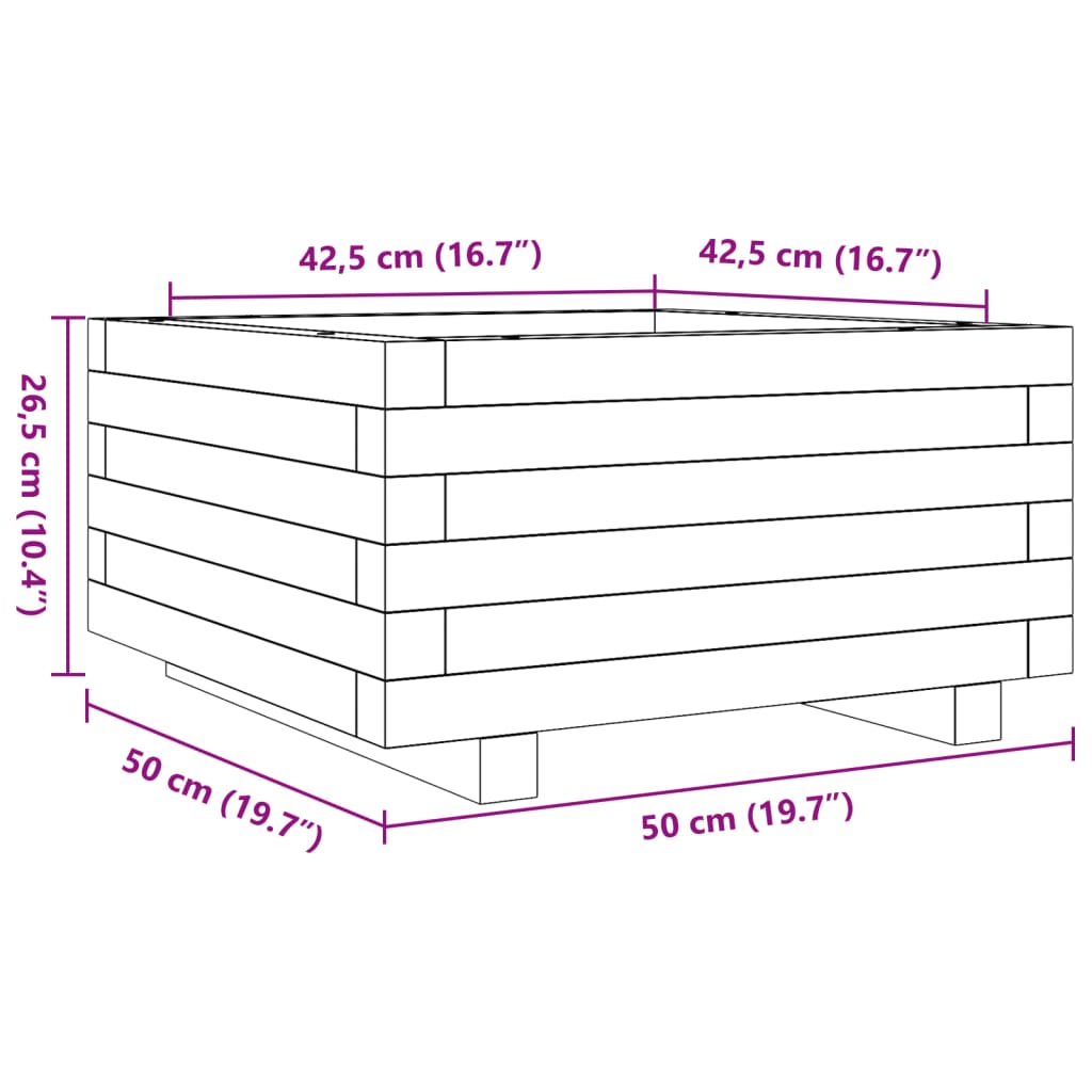 vidaXL Garden Planter Wax Brown 50x50x26,5 cm Solid Wood Pine