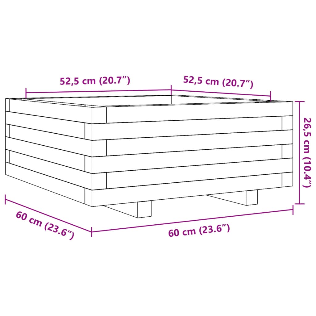 vidaXL Garden Planter Wax Brown 60x60x26.5 cm Solid Wood Pine
