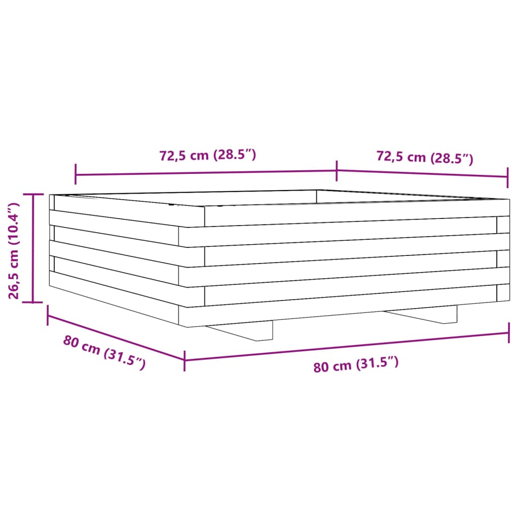 vidaXL Garden Planter 80x80x26.5 cm Impregnated Wood Pine