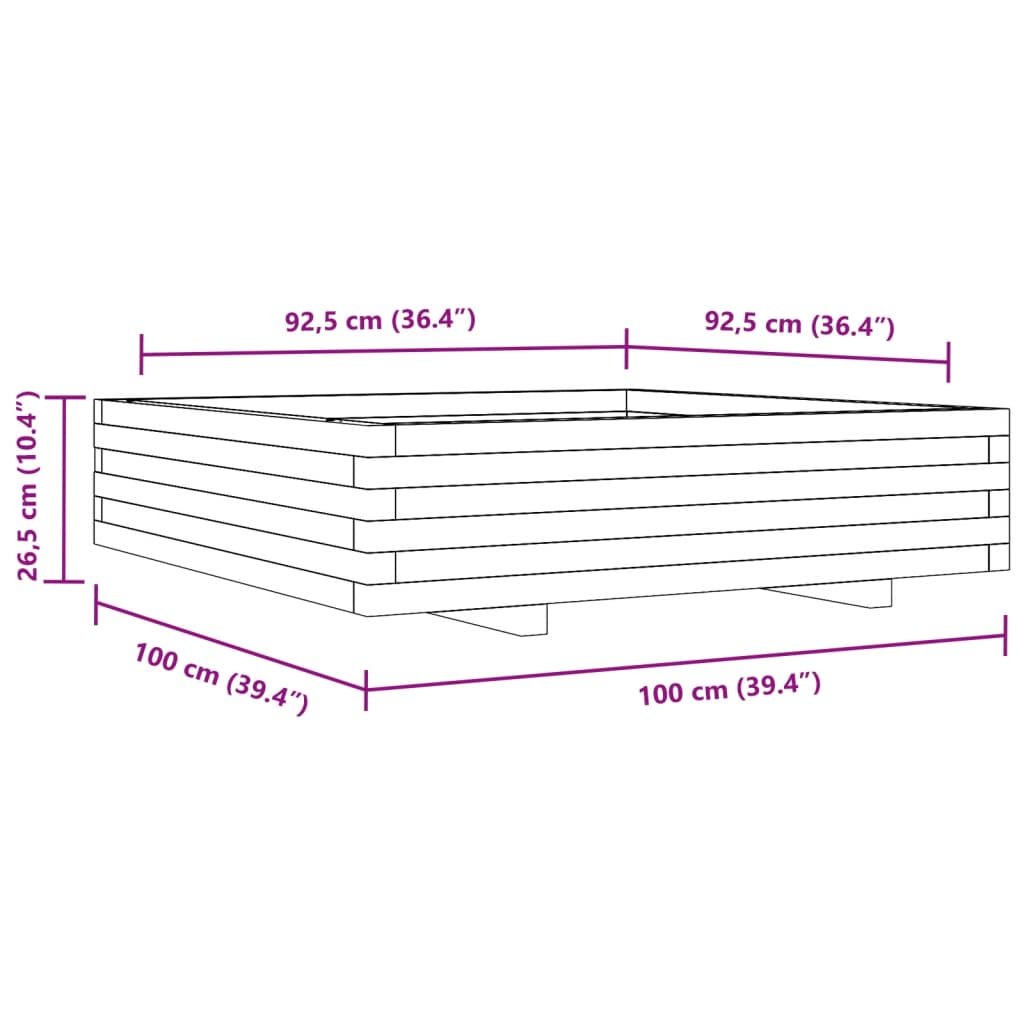 vidaXL Garden Planter White 100x100x26,5 cm Solid Wood Pine