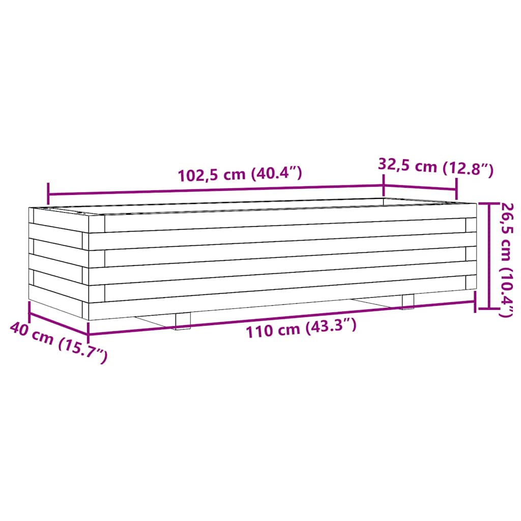 vidaXL Garden Planter Wax Brown 110x40x26.5 cm Solid Wood Pine