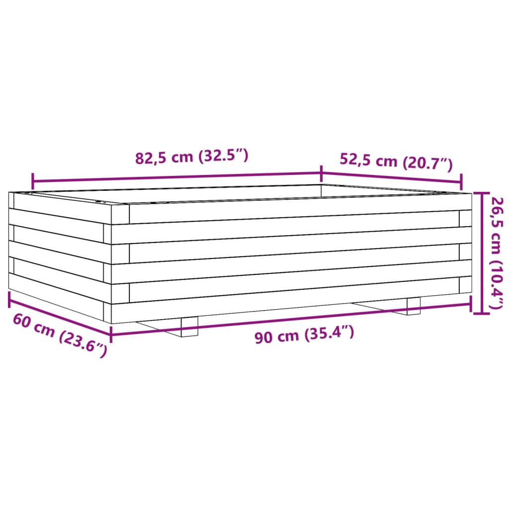 vidaXL Garden Planter White 90x60x26,5 cm Solid Wood Pine