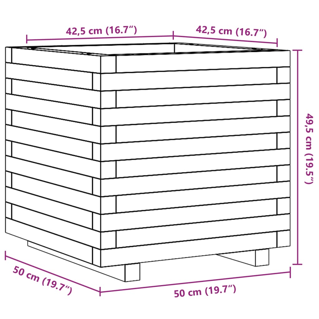vidaXL Garden Planter Wax Brown 50x50x49.5 cm Solid Wood Pine