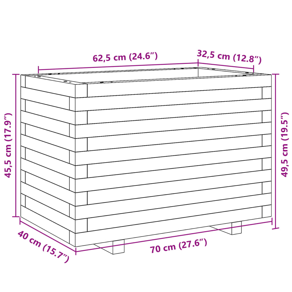 vidaXL Garden Planter Wax Brown 70x40x49.5 cm Solid Wood Pine