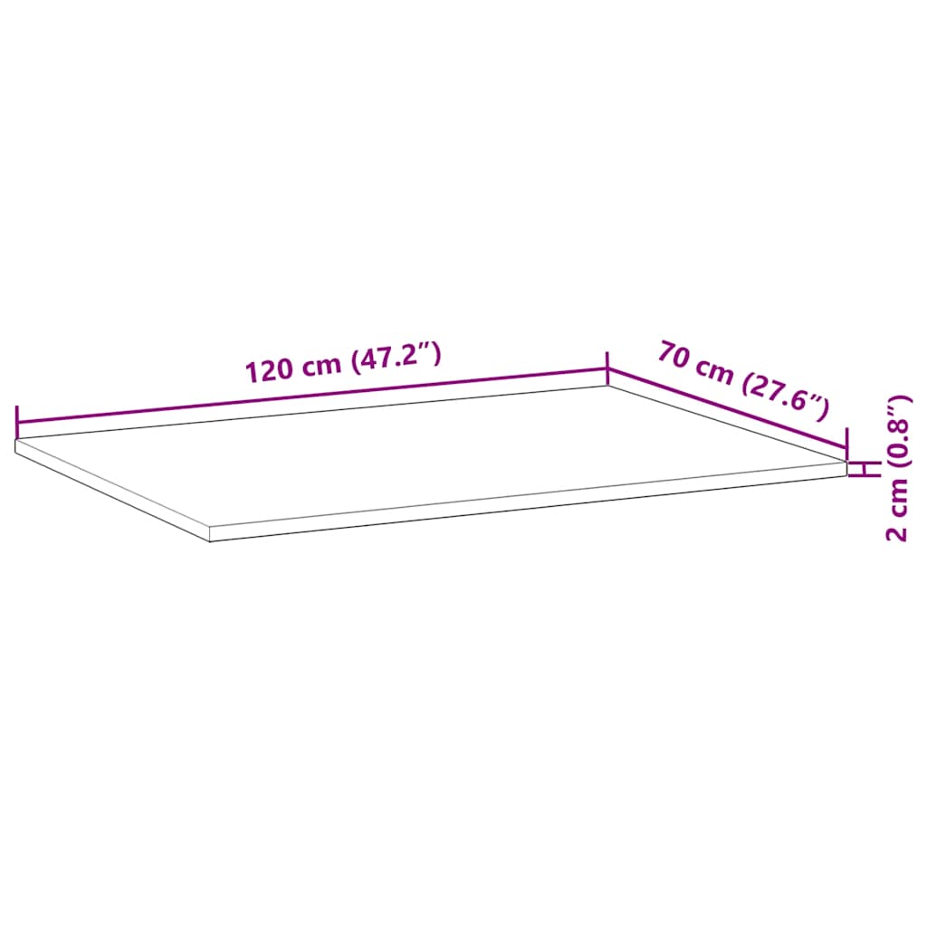 vidaXL Table Top Rectangular 120x70x2 cm Solid Wood Acacia