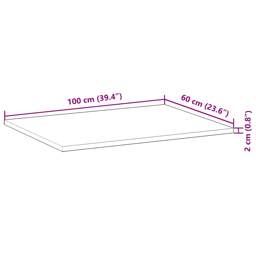 vidaXL Table Top Rectangular 100x60x2 cm Solid Wood Acacia