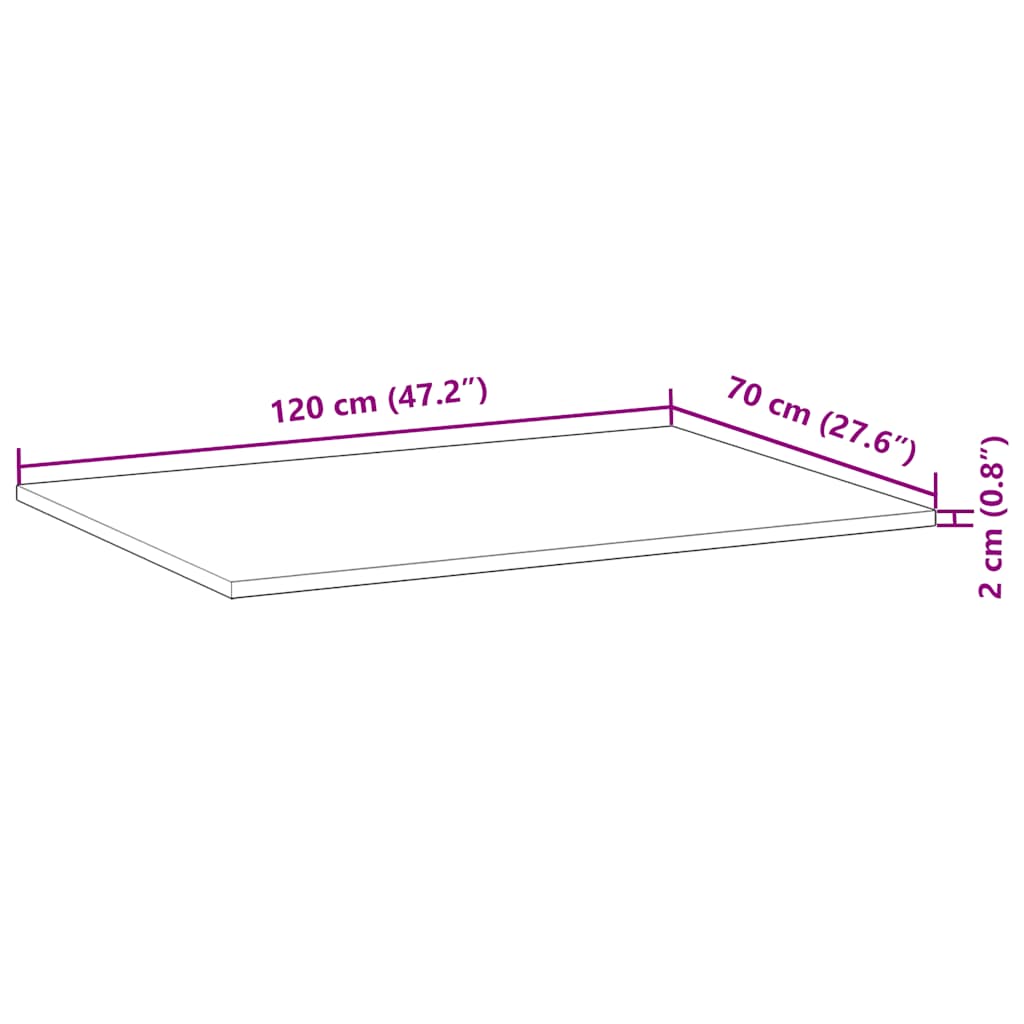 vidaXL Table Top Rectangular 120x70x2 cm Solid Wood Acacia