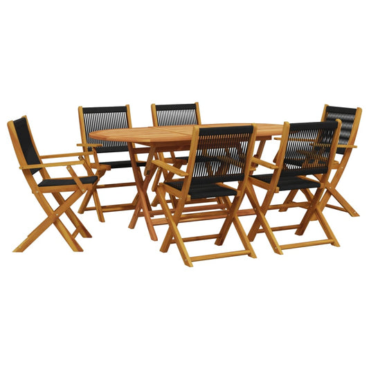 vidaXL 7 Piece Garden Dining Set Black Polypropylene and Solid Wood