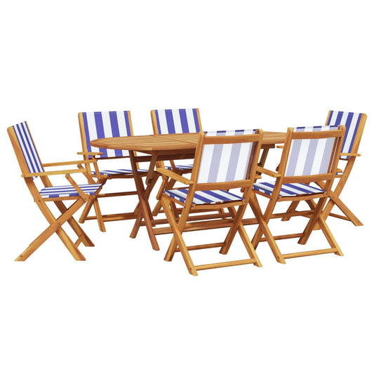vidaXL 7 Piece Garden Dining Set Blue and White Fabric and Solid Wood