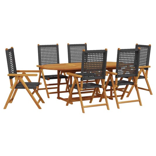 vidaXL Garden Dining Set | Black | Solid Acacia Wood, PE Rattan | Medium