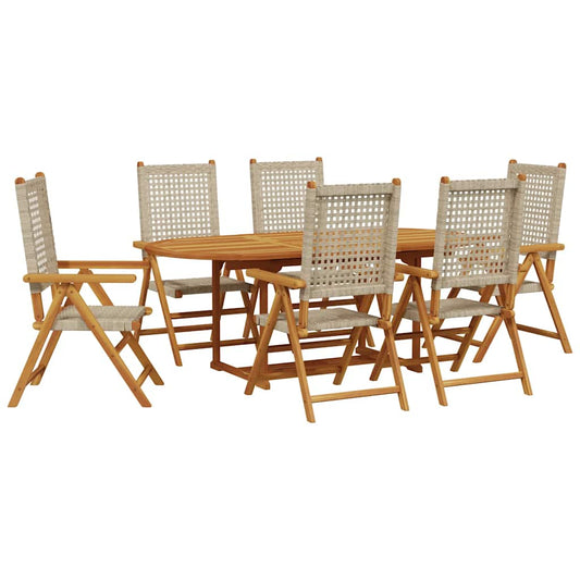 vidaXL Garden Dining Set | Beige | Solid acacia wood, PE rattan | Medium