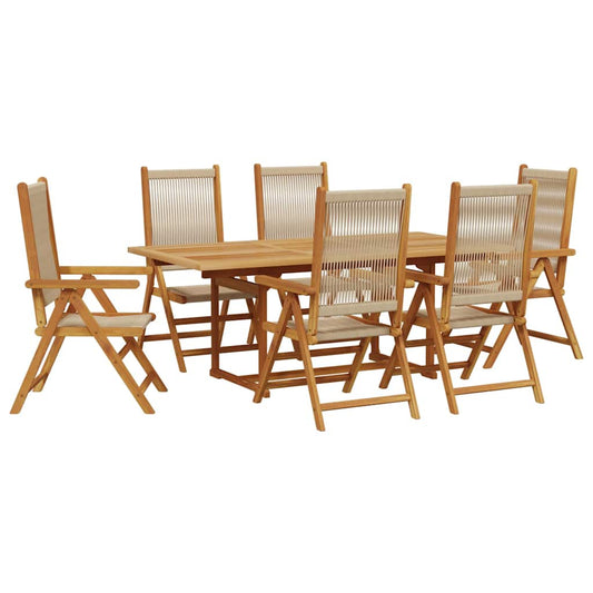 vidaXL Garden Dining Set | Beige | PE Rattan | Medium | Expandable Table Leaves