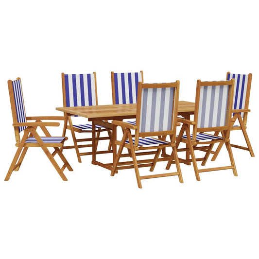 vidaXL 7 Piece Garden Dining Set Blue and White Fabric and Solid Wood