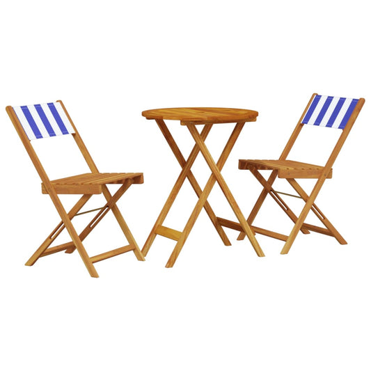 vidaXL 3 Piece Bistro Set Blue and White Fabric and Solid Wood
