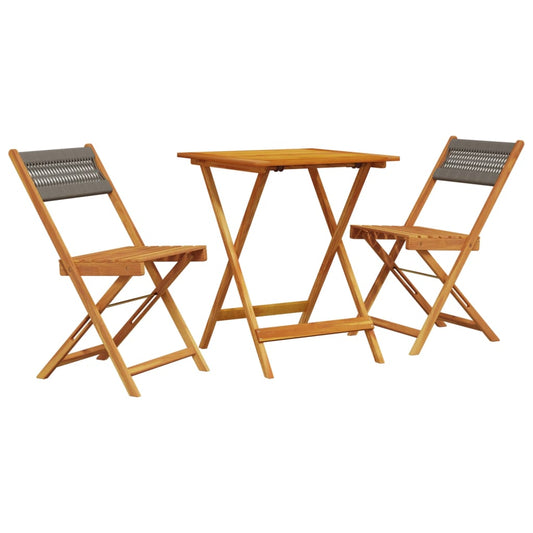 vidaXL Bistro Set | Grey | Solid acacia wood, Polypropylene | Compact | Foldable