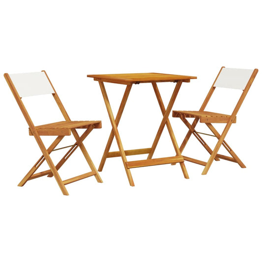 vidaXL Bistro Set | Cream White | Solid Acacia Wood | 3 Piece Set | Foldable