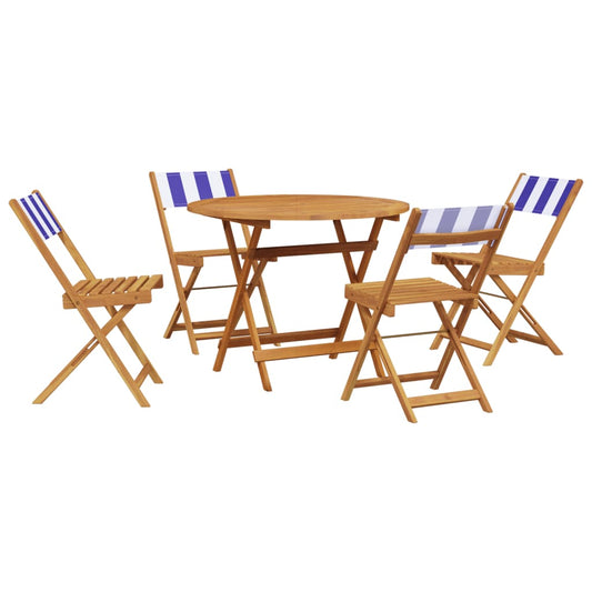 vidaXL 5 Piece Garden Dining Set Blue and White Fabric and Solid Wood