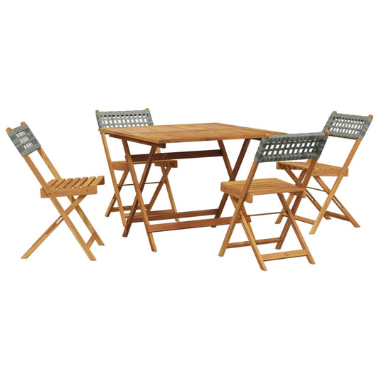 vidaXL 5 Piece Garden Dining Set Grey Poly Rattan and Solid Wood