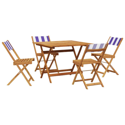 vidaXL 5 Piece Garden Dining Set Blue and White Fabric and Solid Wood