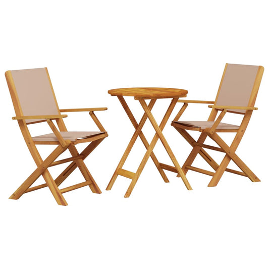 vidaXL Bistro Set | Taupe | Solid Acacia wood, 100% Polyester Fabric | Compact