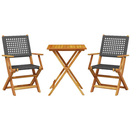 vidaXL 3 Piece Bistro Set Black Poly Rattan and Solid Wood