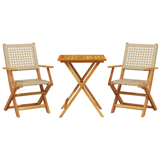 vidaXL Bistro Set | Beige | Solid acacia wood and PE rattan | Foldable