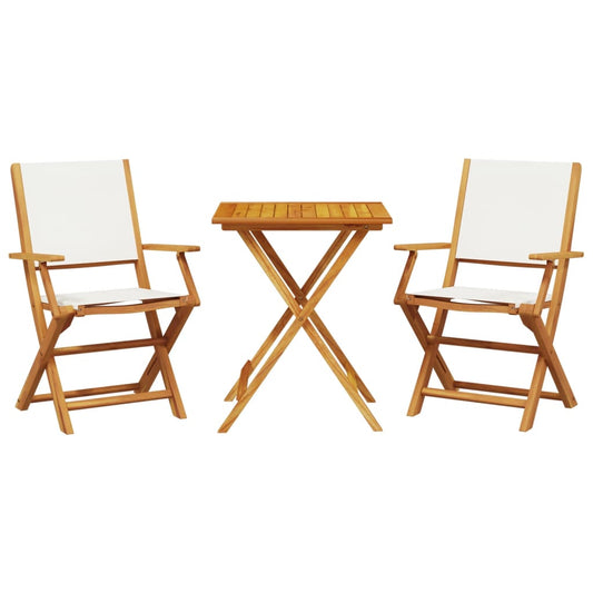 vidaXL Bistro Set | Cream White | Solid Acacia Wood | 2-Seater | Foldable
