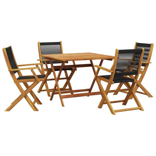 vidaXL 5 Piece Garden Dining Set Black Polypropylene and Solid Wood