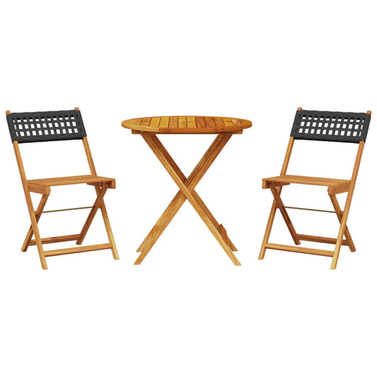vidaXL 3 Piece Bistro Set Black Poly Rattan and Solid Wood