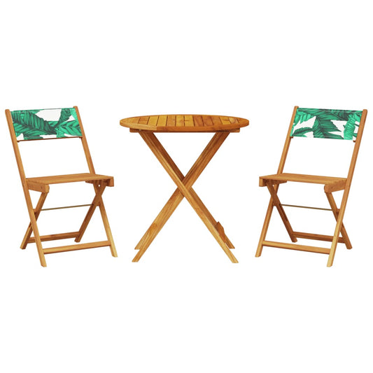 vidaXL 3 Piece Bistro Set Leaf Pattern Fabric and Solid Wood