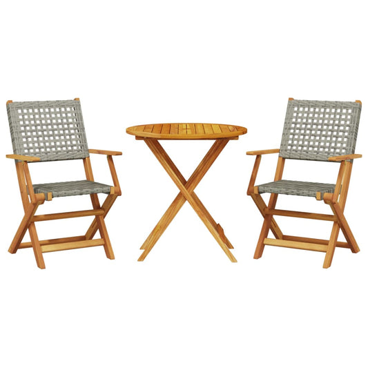 vidaXL Bistro Set | Grey | Solid acacia wood, PE rattan | 2-seater | Foldable
