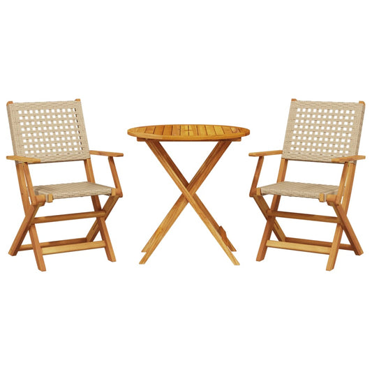 vidaXL Bistro Set | Beige, Brown | Solid Acacia wood, PE rattan | Small