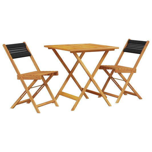 vidaXL Bistro Set | Black with wooden finish | Solid acacia wood, polypropylene